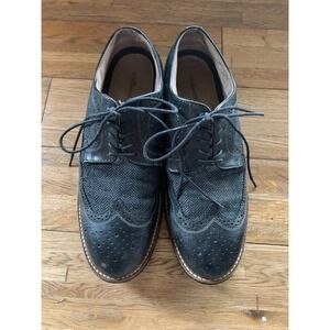 GH Bass Black Leather Academia Herringbone Oxford 12D Wingtip Preppy Dress Shoes